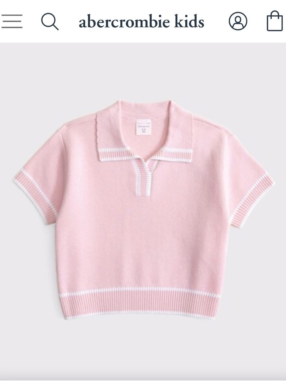 abercrombie kids light pink short-sleeve polo sweater with white trim